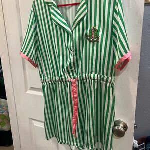 Green and Pink Pajama Tops with Short Sleeves and Lightweight Fabric